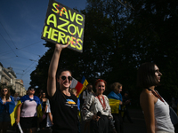 KRAKOW, POLAND - AUGUST 24:
Members of the Ukrainian diaspora in Krakow celebrate Ukrainian Independence Day with various events, including...