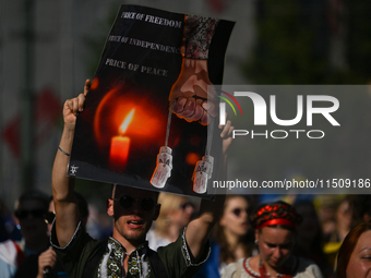 KRAKOW, POLAND - AUGUST 24:
Members of the Ukrainian diaspora in Krakow celebrate Ukrainian Independence Day with various events, including...