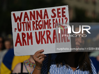 KRAKOW, POLAND - AUGUST 24:
Members of the Ukrainian diaspora in Krakow celebrate Ukrainian Independence Day with various events, including...