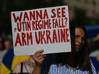 KRAKOW, POLAND - AUGUST 24:
Members of the Ukrainian diaspora in Krakow celebrate Ukrainian Independence Day with various events, including...