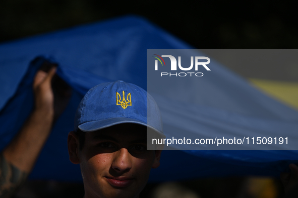 KRAKOW, POLAND - AUGUST 24:
Members of the Ukrainian diaspora in Krakow celebrate Ukrainian Independence Day with various events, including...