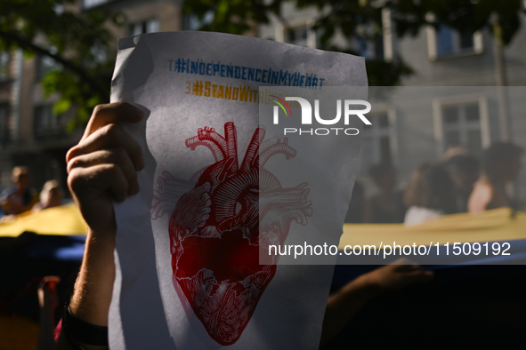 KRAKOW, POLAND - AUGUST 24:
Members of the Ukrainian diaspora in Krakow celebrate Ukrainian Independence Day with various events, including...