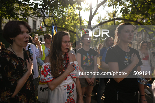 KRAKOW, POLAND - AUGUST 24:
Members of the Ukrainian diaspora in Krakow celebrate Ukrainian Independence Day with various events, including...