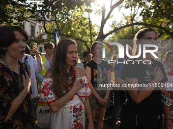 KRAKOW, POLAND - AUGUST 24:
Members of the Ukrainian diaspora in Krakow celebrate Ukrainian Independence Day with various events, including...