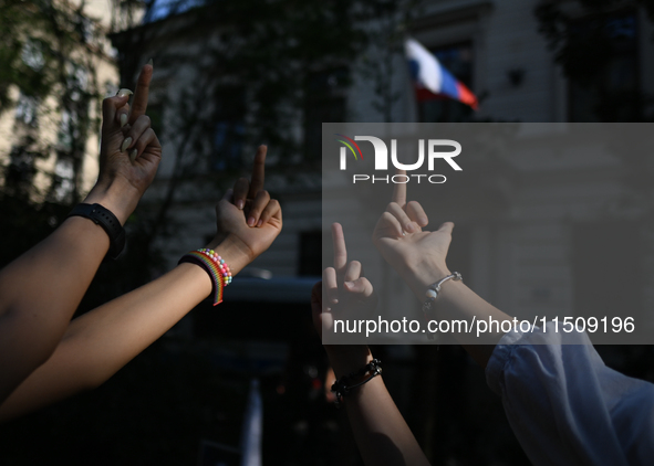 KRAKOW, POLAND - AUGUST 24:
Members of the Ukrainian diaspora in Krakow celebrate Ukrainian Independence Day with various events, including...