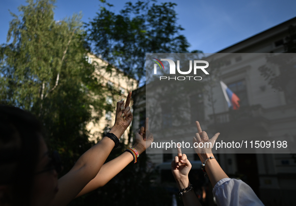 KRAKOW, POLAND - AUGUST 24:
Members of the Ukrainian diaspora in Krakow celebrate Ukrainian Independence Day with various events, including...