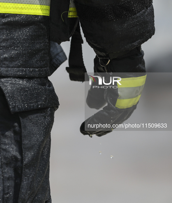 Firefighters participate in a rescue drill at a chemical company in Huai'an, Jiangsu province, China, on August 25, 2024. 