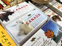 Canada-themed chocolate bars are at a shop in Chinatown in downtown Toronto, Ontario, Canada, on July 6, 2024. (