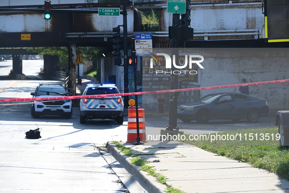 An unidentified adult man is shot multiple times and killed in a shooting on the 400 block of W. Cermak Road in Chicago, Illinois, United St...