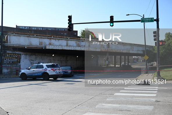 An unidentified adult man is shot multiple times and killed in a shooting on the 400 block of W. Cermak Road in Chicago, Illinois, United St...