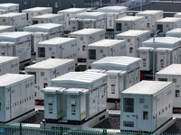 An aerial photo shows an energy storage power station on the side of Banqiao grid in Nanjing, China, on August 26, 2024. The power station i...