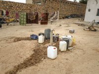 Plastic jerry cans filled with drinking water in a house in a rural area in Kairouan, Tunisia, on May 6, 2024. As the region faces water str...