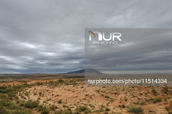 A landscape view of a mountain in Kairouan, Tunisia, on May 8, 2024. The region of Kairouan faces water stress, leading to water shortages a...