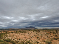 A landscape view of a mountain in Kairouan, Tunisia, on May 8, 2024. The region of Kairouan faces water stress, leading to water shortages a...