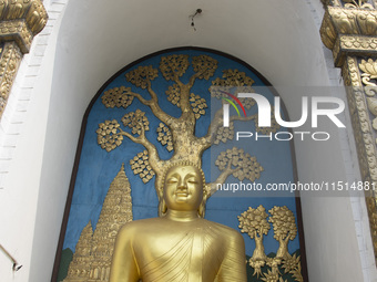 Shanti Stupa in Pokhara known as World Peace Pagoda with religious pilgrims and visitors, is a Buddhist monument situated at the height of 1...