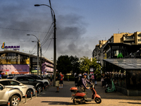 Smoke rises from the city's outskirts during a Russian missile and drone strike on Ukraine in Kyiv, Ukraine, on August 26, 2024. (