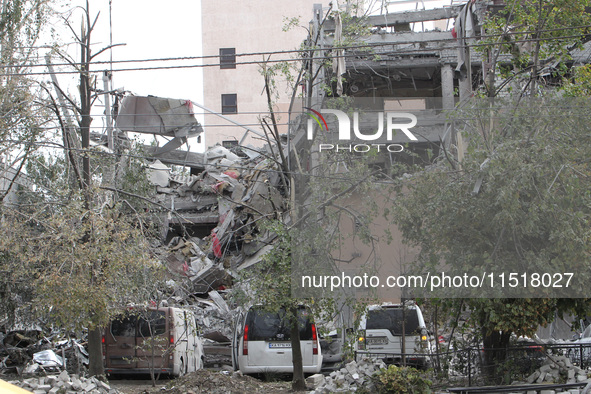 A hotel is damaged by a Russian ballistic missile attack in Kryvyi Rih, Ukraine, on August 26, 2024, which claims the lives of two people an...