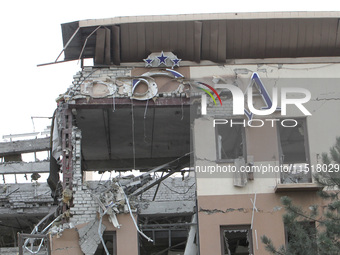 A hotel is damaged by a Russian ballistic missile attack in Kryvyi Rih, Ukraine, on August 26, 2024, which claims the lives of two people an...