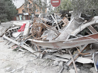 A pile of rubble is near a hotel destroyed by the Russian ballistic missile attack late on Monday, August 26, that claims the lives of two p...