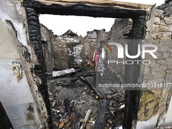 A house is damaged after a Russian Shahed drone falls onto a residential area in Zaporizhzhia, Ukraine, on August 27, 2024. NO USE RUSSIA. N...