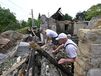 A house is damaged after a Russian Shahed drone falls onto a residential area in Zaporizhzhia, Ukraine, on August 27, 2024. NO USE RUSSIA. N...