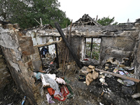 A house is damaged after a Russian Shahed drone falls onto a residential area in Zaporizhzhia, Ukraine, on August 27, 2024. NO USE RUSSIA. N...