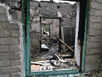 A house is damaged after a Russian Shahed drone falls onto a residential area in Zaporizhzhia, Ukraine, on August 27, 2024. NO USE RUSSIA. N...