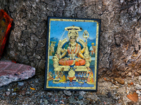 A picture of a Hindu Goddess at a small shrine along the shore of Naini Lake in Nainital, Uttarakhand, India, on April 21, 2024. (