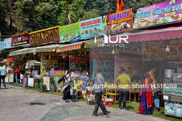 Restaurants at the Bhutia Bazaar (Tibetan market) in Nainital, Uttarakhand, India, on April 21, 2024. 