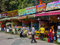 Restaurants at the Bhutia Bazaar (Tibetan market) in Nainital, Uttarakhand, India, on April 21, 2024. (