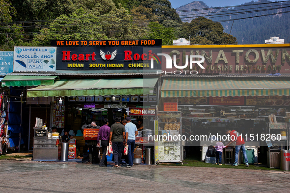 Restaurants at the Bhutia Bazaar (Tibetan market) in Nainital, Uttarakhand, India, on April 21, 2024. 