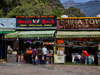 Restaurants at the Bhutia Bazaar (Tibetan market) in Nainital, Uttarakhand, India, on April 21, 2024. (