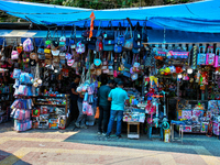 Shops line the footpath in Nainital, Uttarakhand, India, on April 21, 2024. (