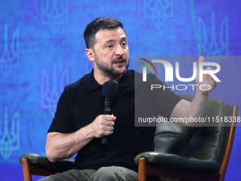 President of Ukraine Volodymyr Zelenskyy holds a news conference during the Ukraine 2024 Independence Forum in Kyiv, Ukraine, on August 27,...