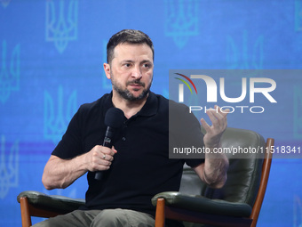 President of Ukraine Volodymyr Zelenskyy holds a news conference during the Ukraine 2024 Independence Forum in Kyiv, Ukraine, on August 27,...