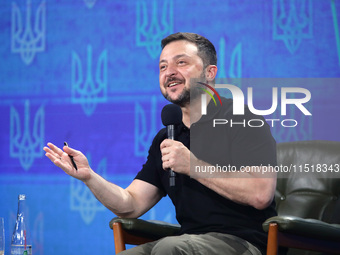 President of Ukraine Volodymyr Zelenskyy holds a news conference during the Ukraine 2024 Independence Forum in Kyiv, Ukraine, on August 27,...