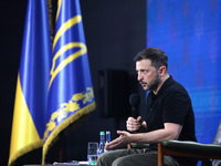 President of Ukraine Volodymyr Zelenskyy holds a news conference during the Ukraine 2024 Independence Forum in Kyiv, Ukraine, on August 27,...