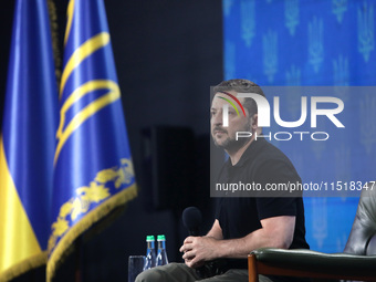 President of Ukraine Volodymyr Zelenskyy holds a news conference during the Ukraine 2024 Independence Forum in Kyiv, Ukraine, on August 27,...