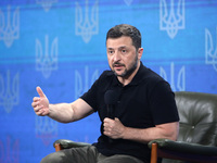 President of Ukraine Volodymyr Zelenskyy holds a news conference during the Ukraine 2024 Independence Forum in Kyiv, Ukraine, on August 27,...