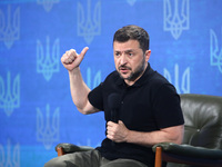 President of Ukraine Volodymyr Zelenskyy holds a news conference during the Ukraine 2024 Independence Forum in Kyiv, Ukraine, on August 27,...