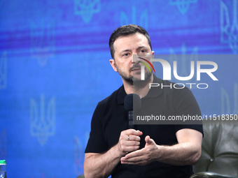 President of Ukraine Volodymyr Zelenskyy holds a news conference during the Ukraine 2024 Independence Forum in Kyiv, Ukraine, on August 27,...