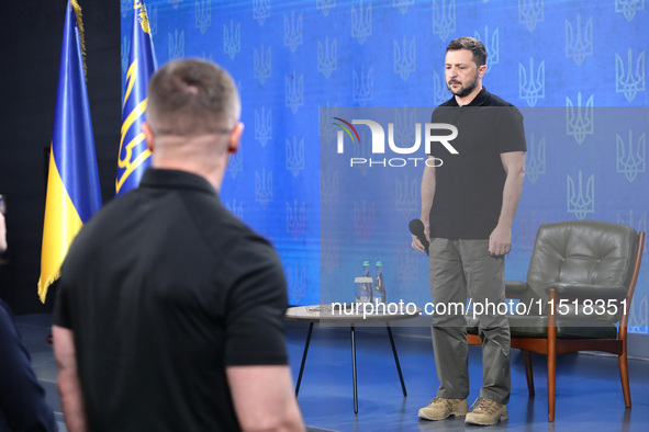 President of Ukraine Volodymyr Zelenskyy holds a news conference during the Ukraine 2024 Independence Forum in Kyiv, Ukraine, on August 27,...