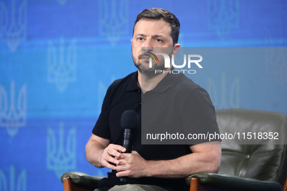 President of Ukraine Volodymyr Zelenskyy holds a news conference during the Ukraine 2024 Independence Forum in Kyiv, Ukraine, on August 27,...