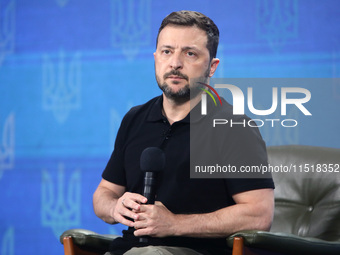 President of Ukraine Volodymyr Zelenskyy holds a news conference during the Ukraine 2024 Independence Forum in Kyiv, Ukraine, on August 27,...