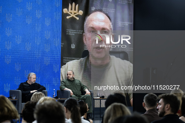 Commander-in-Chief of the Armed Forces of Ukraine Oleksandr Syrskyi attends the Ukraine 2024 Independence forum online while Russia continue...