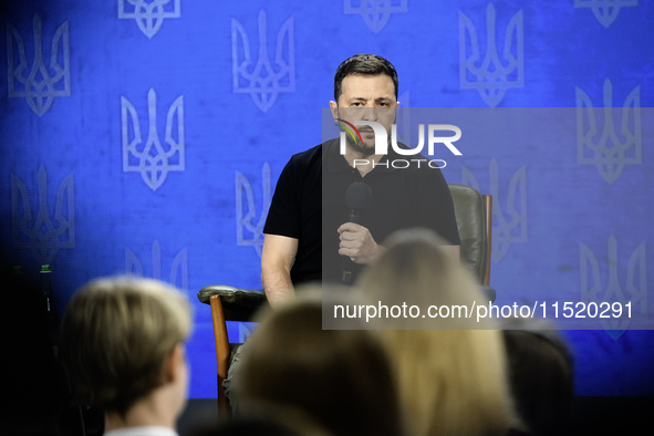 President of Ukraine Volodymyr Zelensky participates in the Ukraine 2024 forum with the president and heads of state institutions in Kyiv, U...