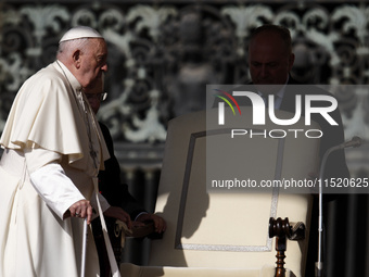 Pope Francis leads the weekly General Audience in Saint Peter's Square, Vatican City, on August 28, 2024. (