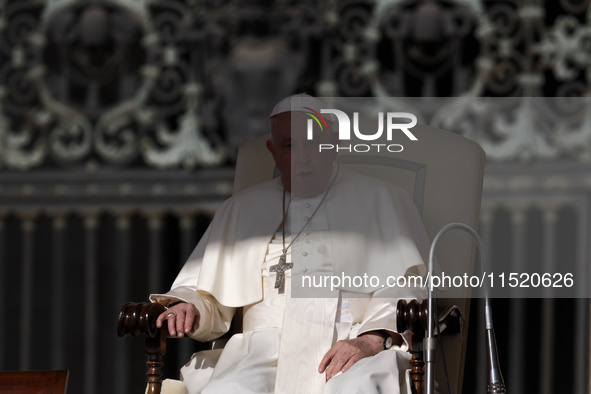 Pope Francis leads the weekly General Audience in Saint Peter's Square, Vatican City, on August 28, 2024. 