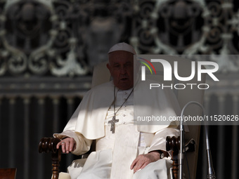 Pope Francis leads the weekly General Audience in Saint Peter's Square, Vatican City, on August 28, 2024. (