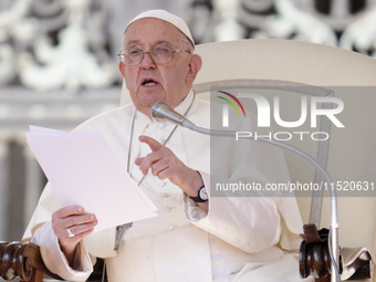 Pope Francis leads the weekly General Audience in Saint Peter's Square, Vatican City, on August 28, 2024. (